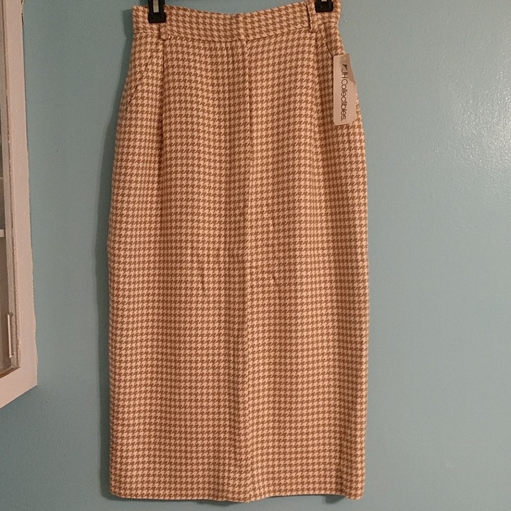 Vtg '80s Does '40s Houndstooth Wool Blend Skirt NWOT